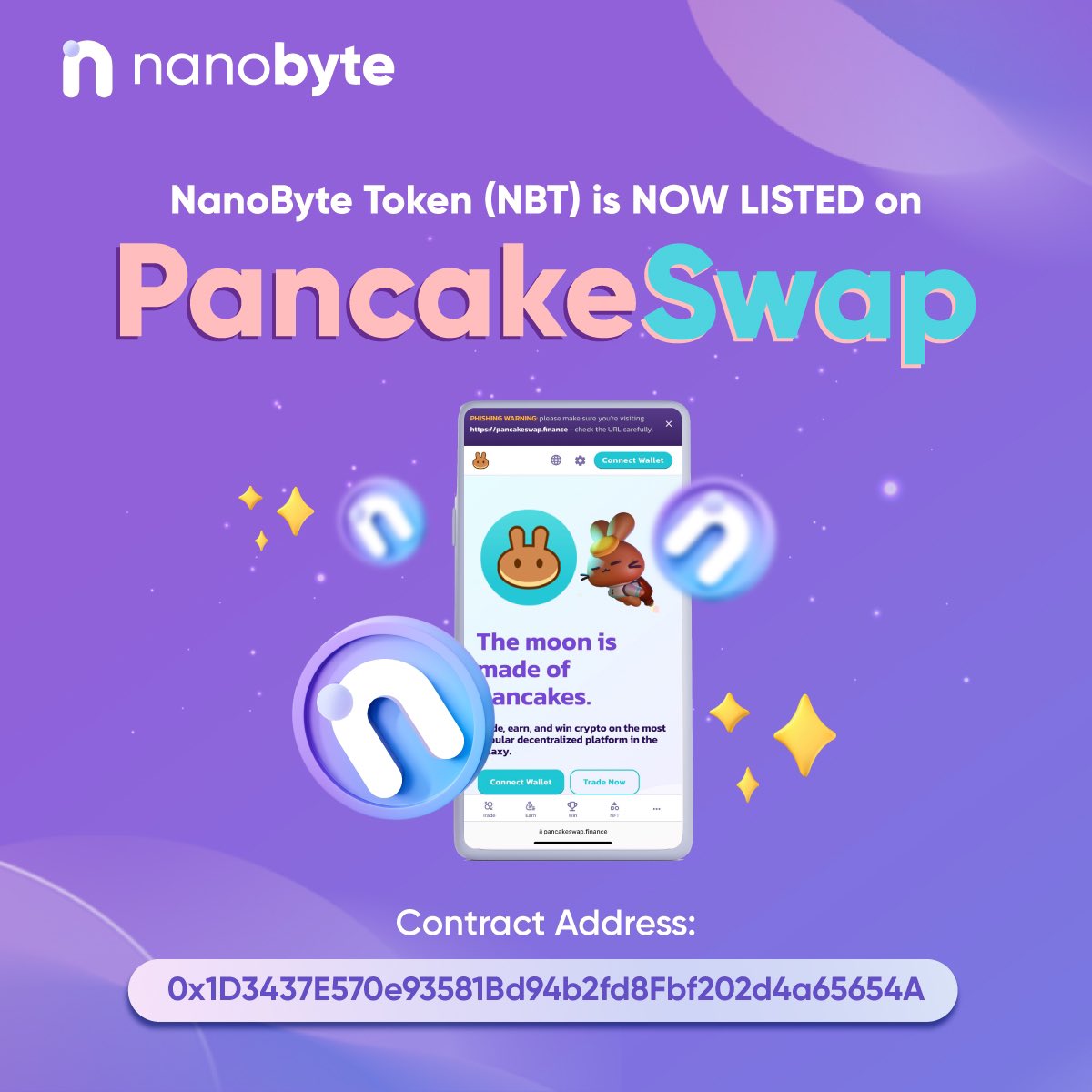 Token NanoByte listing di PancakeSwap.