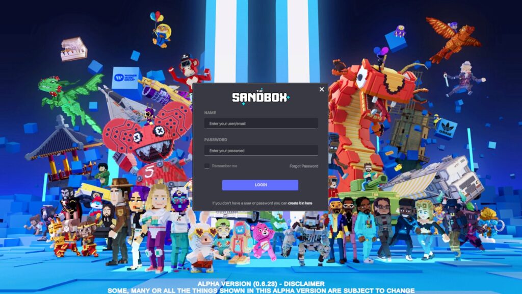 sanbox game login page