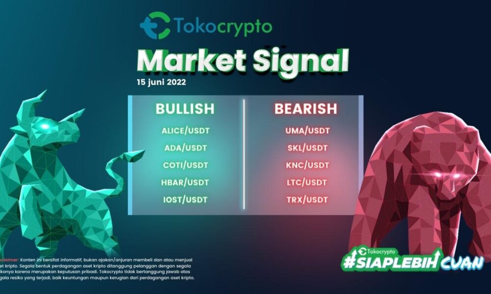 Ilustrasi daftar 5 aset kripto bullish dan bearish pekan ketiga Juni 2022.