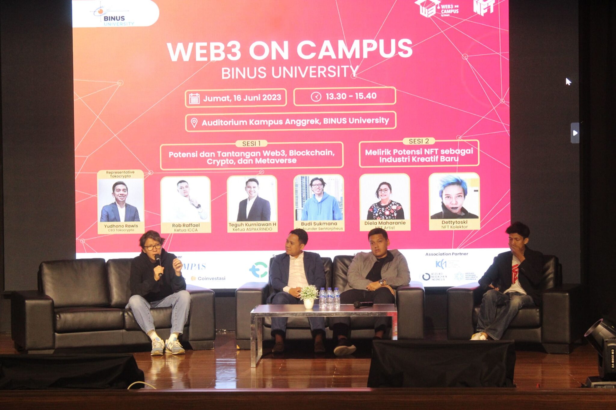 Tokocrypto bekerja sama dengan IDNFT menyelenggarakan sebuah acara edukatif, "Web3 On Campus" di Binus University pada Jumat, 16 Juni 2023. Sumber: IDNFT.