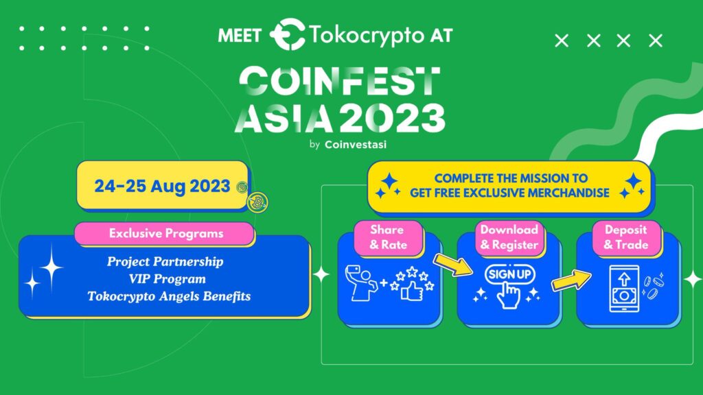 Tokocrypto membuka booth eksklusif, menawarkan kesempatan berharga serta penawaran istimewa bagi para pengunjung Coinfest Asia 2023. Sumber: Tokocrypto.