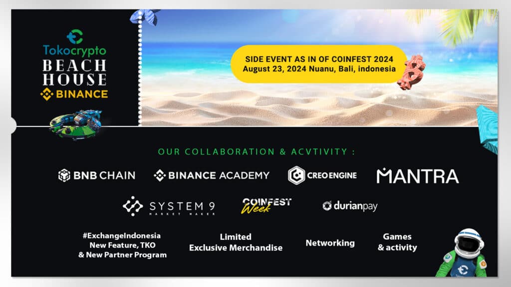 Tokocrypto mengadakan side event bertajuk Tokocrypto x Binance Beach House: Unleashing the Future of Web3 and Crypto: Harnessing Collaborative Forces for Growth.