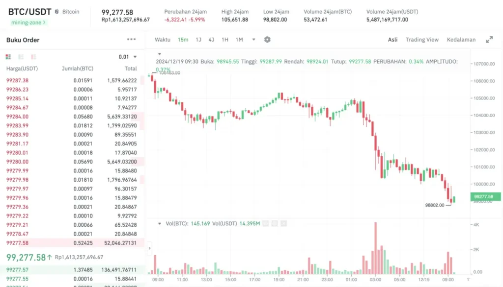 Grafik Harga Bitcoin 19 Desember 2024