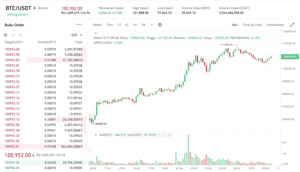 Grafik Pergerakan Harga Bitcoin 12 Desember 2024