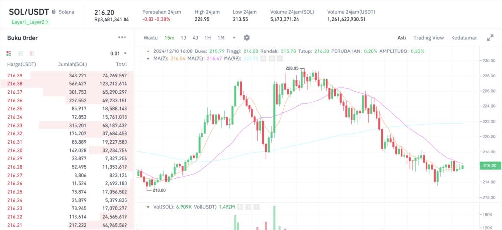 Grafik Harga Solana (SOL) 18 Desember 2024. Sumber: Tokocrypto.