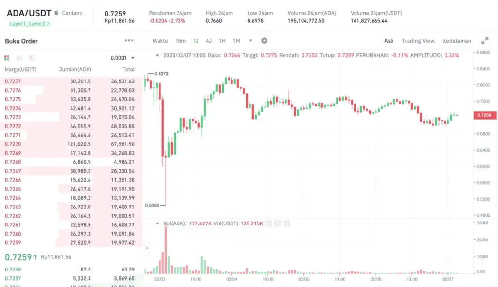 Grafik Harga Cardano (ADA) Hari Ini 7 Febuari 2025