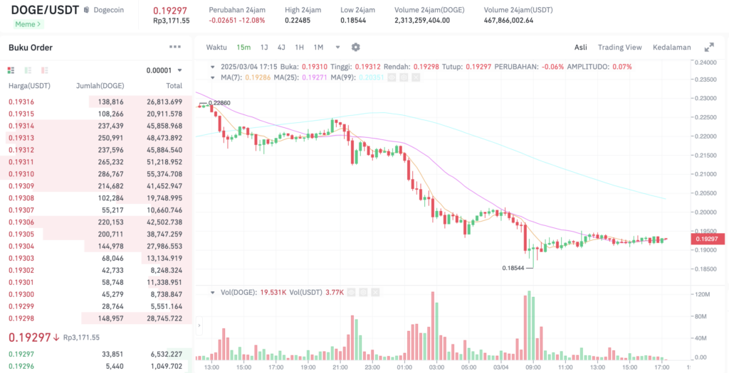 Pergerakan harga Dogecoin (DOGE/USDT) pada Selasa, 4 Maret 2025. Sumber: Tokocrypto.