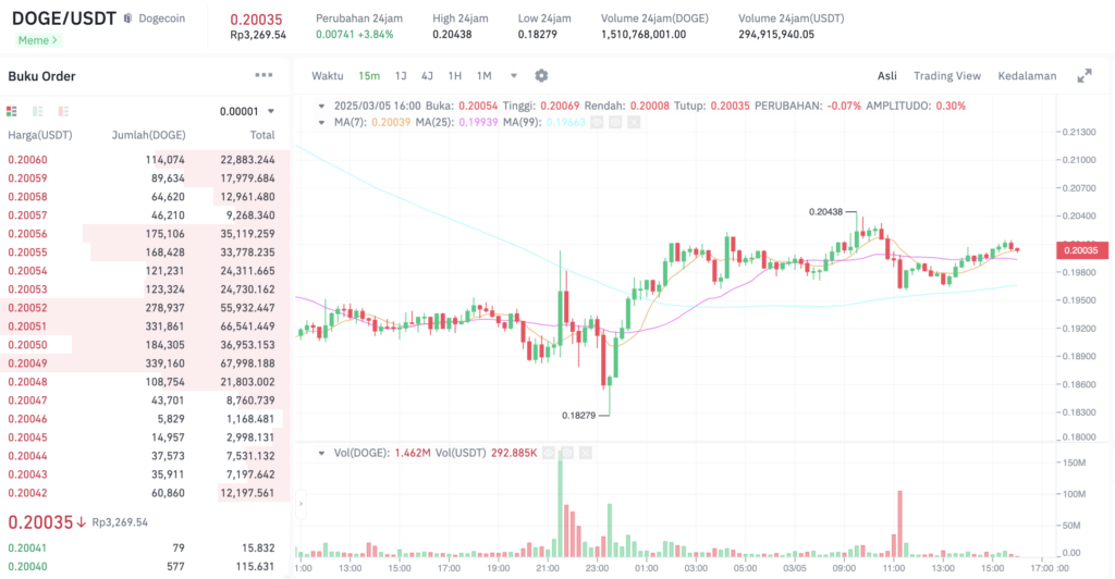 Pergerakan harga Dogecoin (DOGE/USDT) pada Rabu, 5 Maret 2025. Sumber: Tokocrypto.