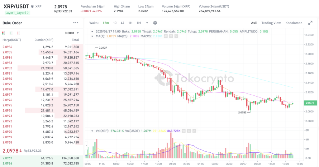 Pergerakan harga Pudgy XRP (XRP/USDT) pada Jumat, 27 Juni 2025. Sumber: Tokocrypto.