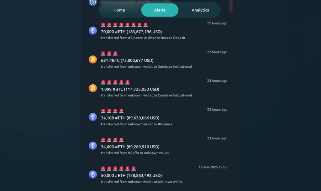 Contoh pergerakan volume pergerakan whale melalui Whale Alert.