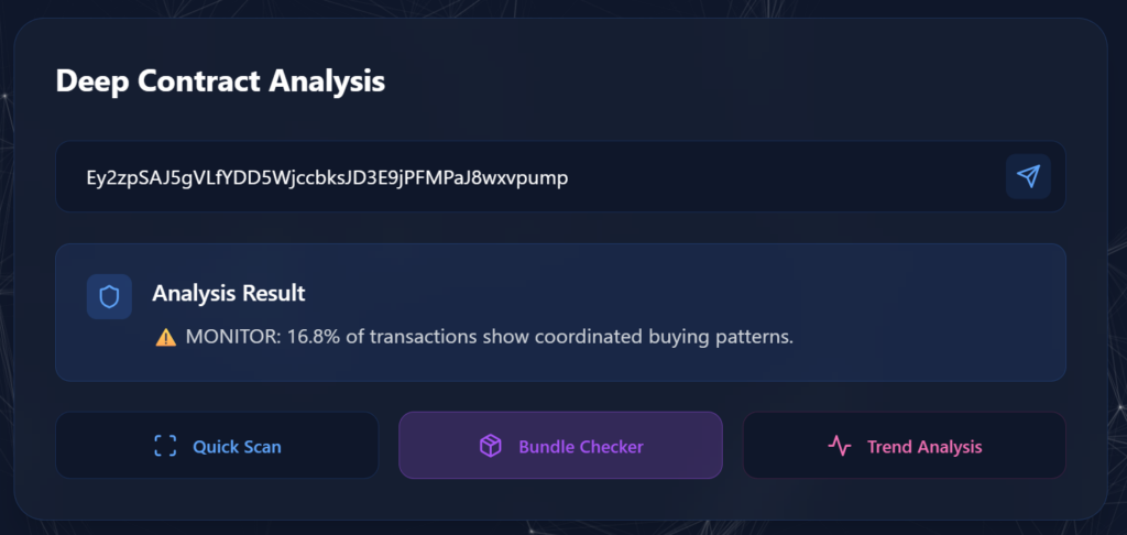 Contoh hasil analisa meme coin yang telah di-bundle.
