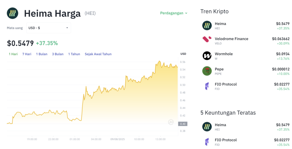Pergerakan harga Heima (HEI/USDT) pada Sabtu, 9 Agustus 2025. Sumber: Tokocrypto.