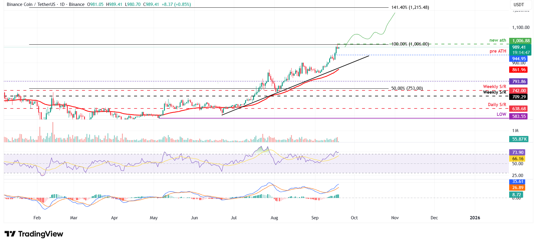 Grafik harian BNB/USDT.