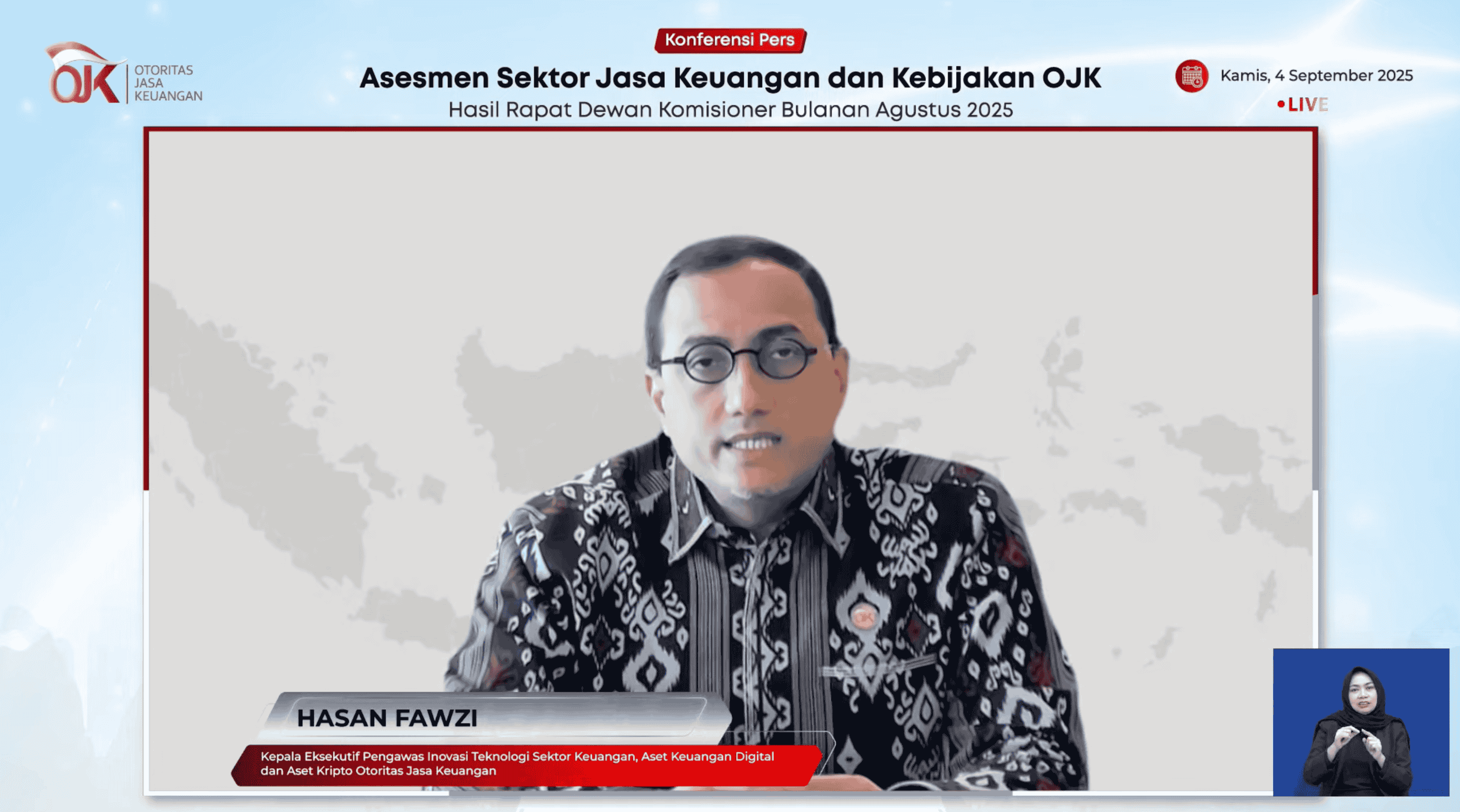 Kepala Eksekutif Pengawas Inovasi Teknologi Sektor Keuangan, Aset Keuangan Digital, dan Aset Kripto OJK, Hasan Fawzi.