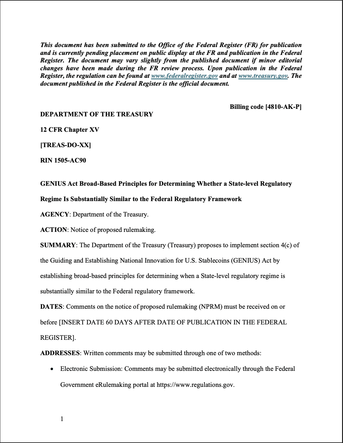 AS Buka Konsultasi Publik Aturan Stablecoin via GENIUS Act